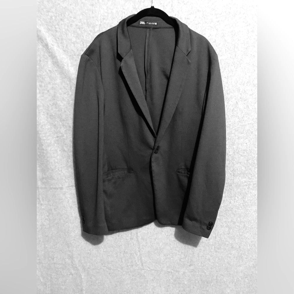 Zara Man Comfort Jacket Blazer Size Large Black Stretch Technical Knit Casual